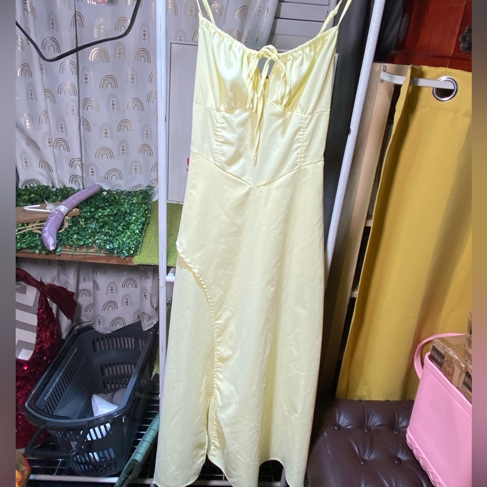 SHEIN Pale Yellow Cotton Maxi Slip Dress